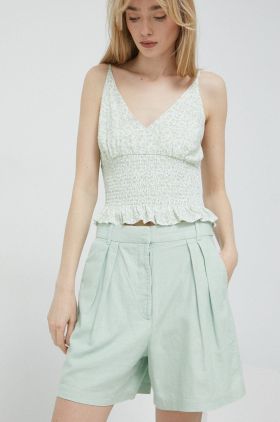 Abercrombie & Fitch pantaloni scurti din in culoarea verde, neted, high waist