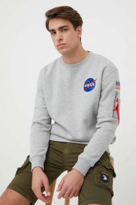 Alpha Industries bluză Space Shuttle Sweater bărbați, culoarea gri, cu imprimeu 178307.17-GreyHeathe