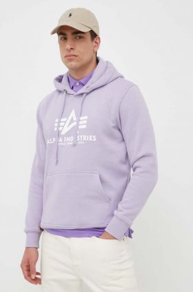 Alpha Industries bluza barbati, culoarea violet, cu glugă, cu imprimeu