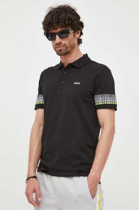 BOSS polo de bumbac BOSS GREEN culoarea negru, cu imprimeu