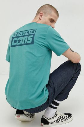 Converse tricou din bumbac culoarea turcoaz, cu imprimeu