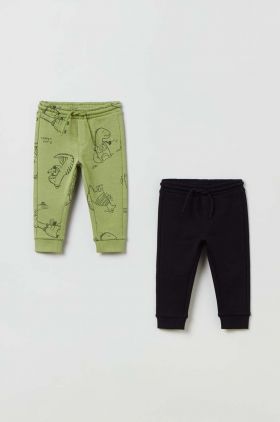 OVS pantaloni de trening din bumbac pentru copii culoarea verde, modelator