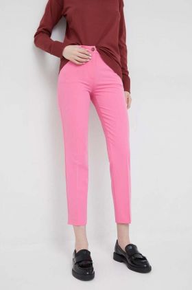 Sisley pantaloni femei, culoarea violet, drept, high waist