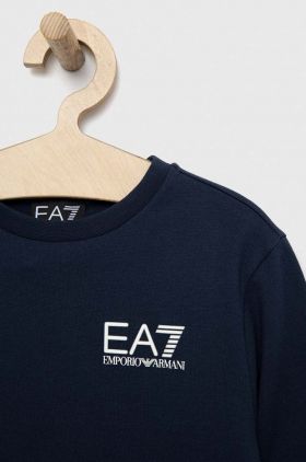 EA7 Emporio Armani hanorac de bumbac pentru copii culoarea albastru marin, cu imprimeu