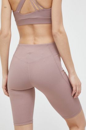 4F pantaloni scurți de antrenament culoarea roz, neted, high waist