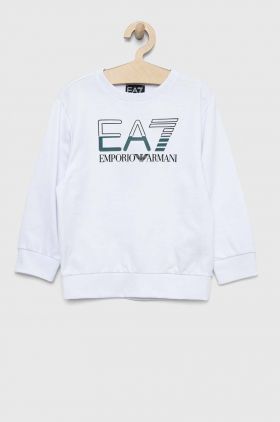 EA7 Emporio Armani hanorac de bumbac pentru copii culoarea alb, cu imprimeu