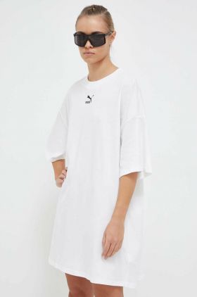 Puma rochie din bumbac culoarea alb, mini, oversize