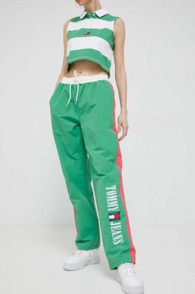 Tommy Jeans pantaloni de trening culoarea verde, modelator