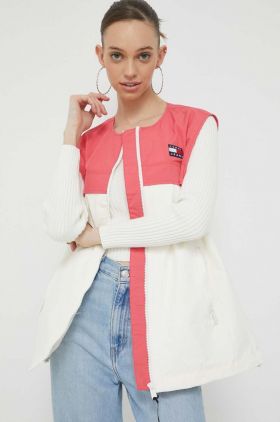 Tommy Jeans vesta femei, culoarea roz, de tranzitie