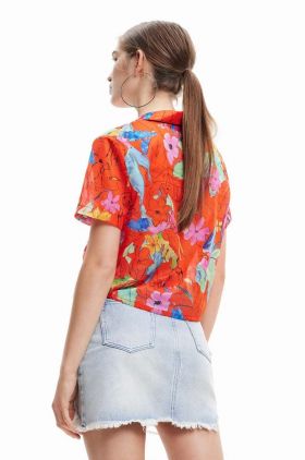 Desigual camasa din bumbac femei, culoarea rosu, cu guler clasic, relaxed