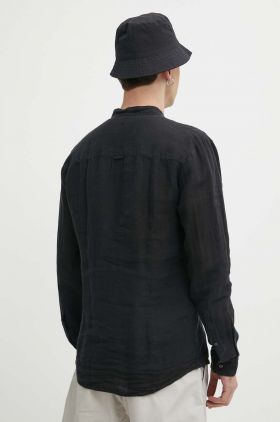 HUGO cămașă de in culoarea negru, cu guler stand-up, slim 50490740