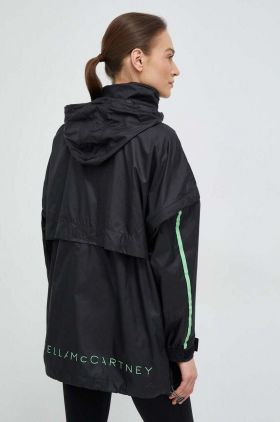 adidas by Stella McCartney windbreaker TrueNature culoarea negru, de tranzitie, oversize