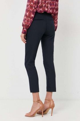 Morgan pantaloni femei, culoarea albastru marin, mulata, medium waist