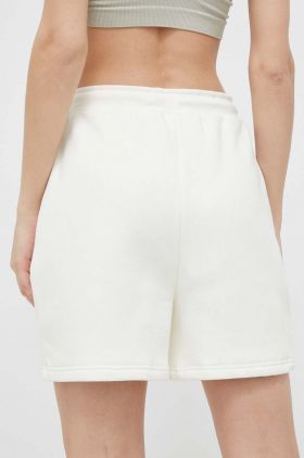 Ellesse pantaloni scurti femei, culoarea bej, neted, high waist