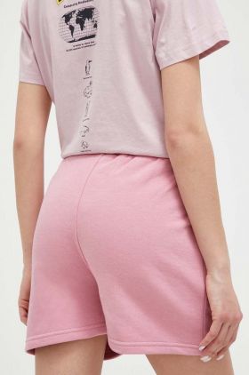 Ellesse pantaloni scurti femei, culoarea roz, cu imprimeu, high waist