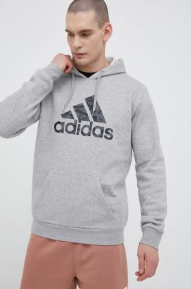 adidas bluza barbati, culoarea gri, cu glugă, cu imprimeu