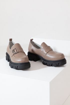 Answear Lab mocasini de piele femei, culoarea bej, cu platforma