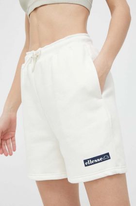 Ellesse pantaloni scurti femei, culoarea bej, neted, high waist