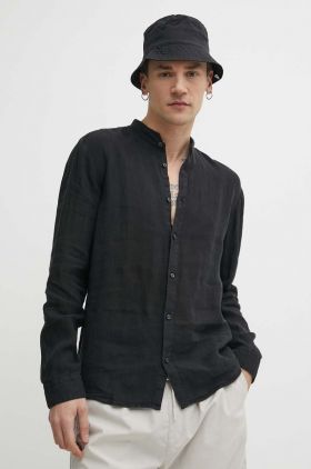 HUGO cămașă de in culoarea negru, cu guler stand-up, slim 50490740