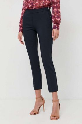 Morgan pantaloni femei, culoarea albastru marin, mulata, medium waist