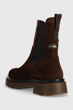 Gant botine din piele intoarsa Meghany femei, culoarea maro, cu platforma