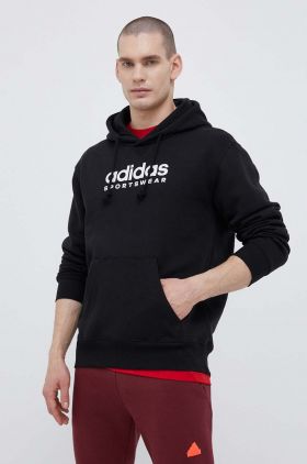 adidas bluza barbati, culoarea negru, cu glugă, cu imprimeu