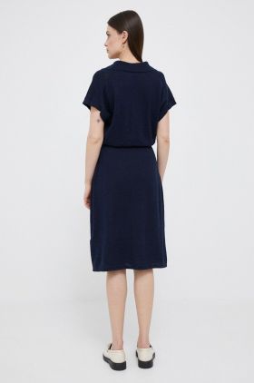 Gant rochie din in culoarea albastru marin, midi, mulata