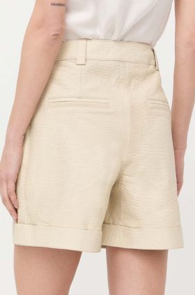 Notes du Nord pantaloni scurti de piele femei, culoarea bej, neted, high waist