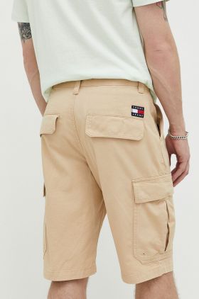 Tommy Jeans pantaloni scurti din bumbac culoarea bej