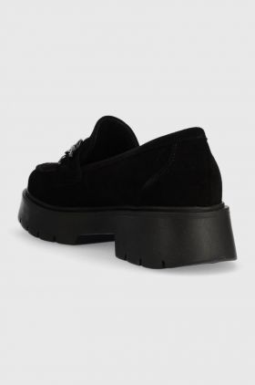 Wojas mocasini din piele intoarsa femei, culoarea negru, cu platforma, 4611261