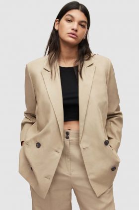 AllSaints blazer din amestec de in culoarea bej, oversize, neted