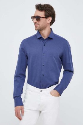 BOSS camasa din bumbac barbati, culoarea albastru marin, cu guler clasic, regular