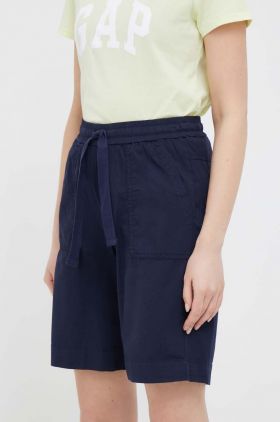 Deha pantaloni scurti femei, culoarea albastru marin, neted, high waist