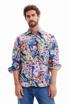 Desigual camasa de bumbac pentru copii barbati, cu guler clasic, regular