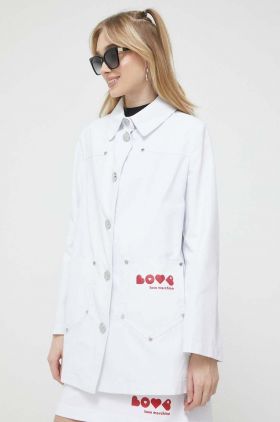 Love Moschino geaca femei, culoarea alb, de tranzitie