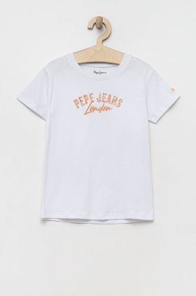 Pepe Jeans tricou de bumbac pentru copii culoarea alb, cu imprimeu