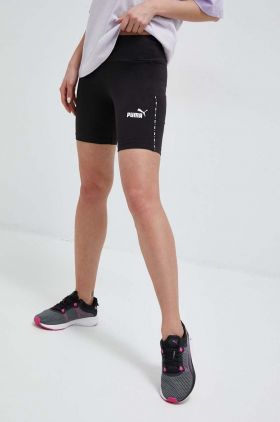 Puma pantaloni scurti femei, culoarea negru, cu imprimeu, high waist