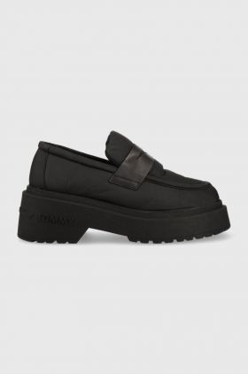 Tommy Jeans mocasini PUFFER LOAFER femei, culoarea negru, cu platforma, EN0EN02080