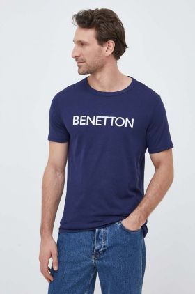 United Colors of Benetton tricou din bumbac culoarea albastru marin, cu imprimeu