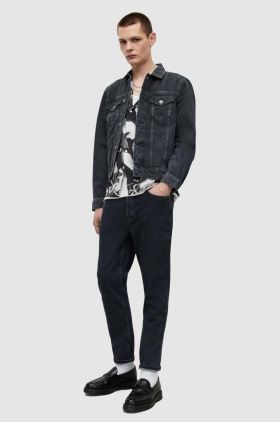 AllSaints jachetă denim barbati, culoarea negru, de tranzitie