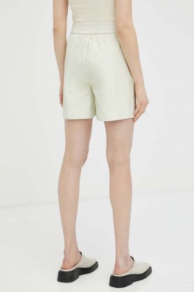 Herskind pantaloni scurti de piele Lava femei, culoarea bej, neted, high waist