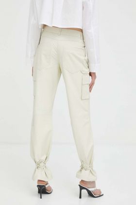 Herskind pantaloni de piele Trisa femei, culoarea bej, drept, high waist