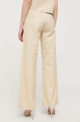 Notes du Nord pantaloni de piele femei, culoarea bej, drept, high waist