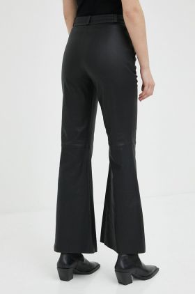 By Malene Birger pantaloni de piele Evyn femei, culoarea negru, evazati, high waist