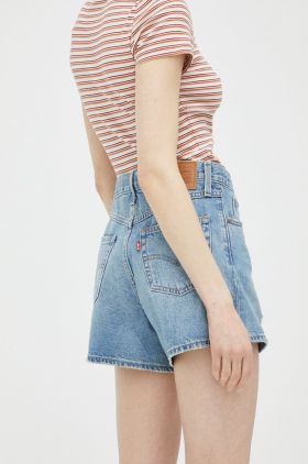 Levi's pantaloni scurți din denim femei, uni, high waist A4695.0001-LightIndig