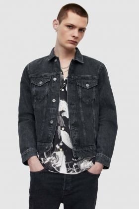 AllSaints jachetă denim barbati, culoarea negru, de tranzitie