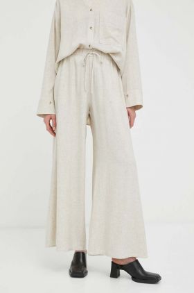 By Malene Birger pantaloni din amestec de in Pisca culoarea bej, lat, high waist