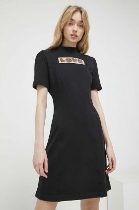 Love Moschino rochie din bumbac culoarea negru, mini, evazati