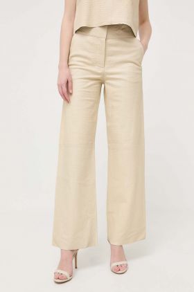 Notes du Nord pantaloni de piele femei, culoarea bej, drept, high waist