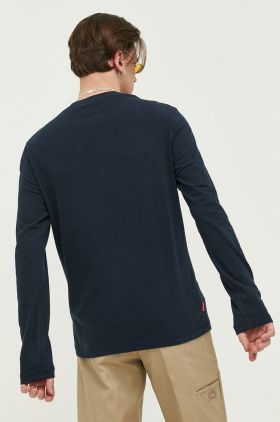 Superdry longsleeve din bumbac culoarea albastru marin, neted